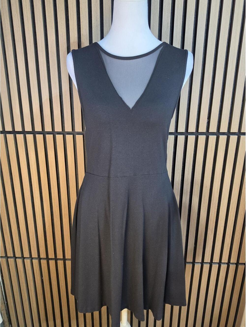 French Connection Black Knit Fit & Flare Dress 4 V-Neck Sleeveless Mesh Zip